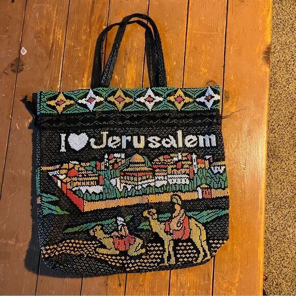 Jerusalem Beaded Tote Cinch Drawstring Bag - I love Jerusalem - Picture 3 of 8